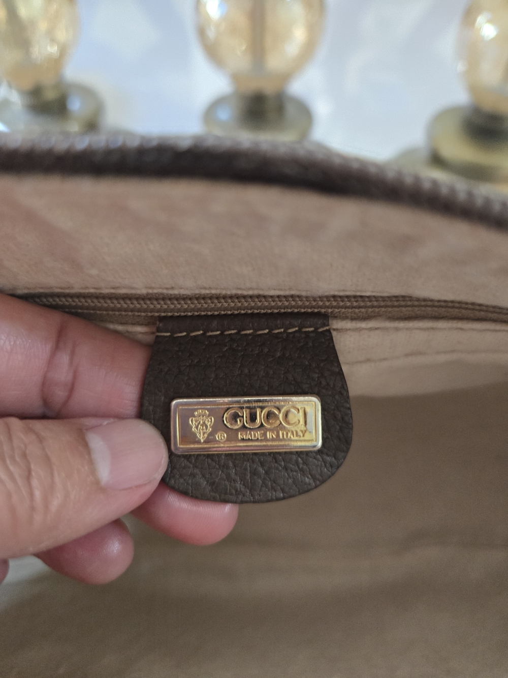 Gucci Brown Leather Shoulder Bag with Gold Plaque Comes With Wallet.